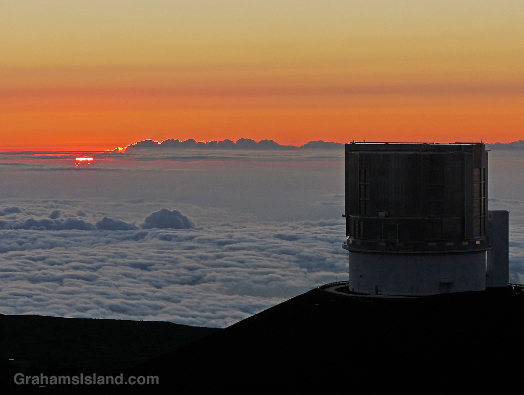 The Subaru Telescope on Mauna Kea, Hawaii at sunset