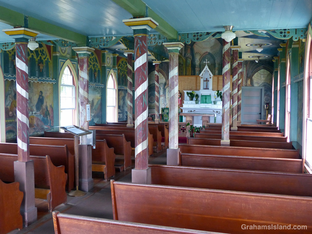 The interior of the Painted Church on the Big Island, Hawaii