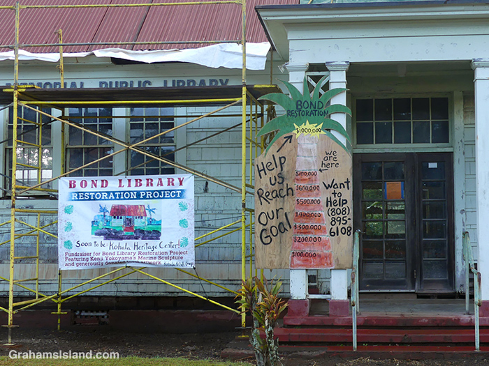 Restoration work at the old Bond Library in Kapaau, Hawaii