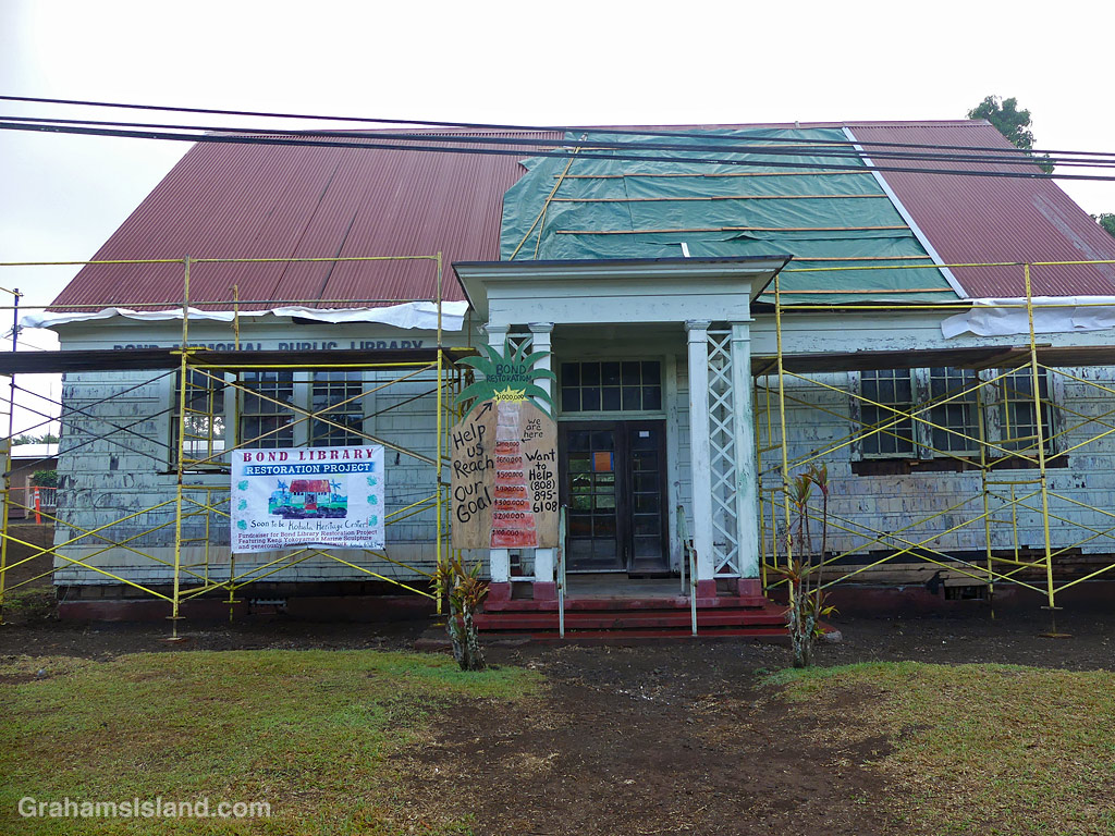 Restoration work at the old Bond Library in Kapaau, Hawaii
