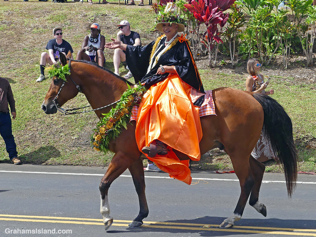 A rider at the Kamehameha Day parade in Kapaau, Hawaii