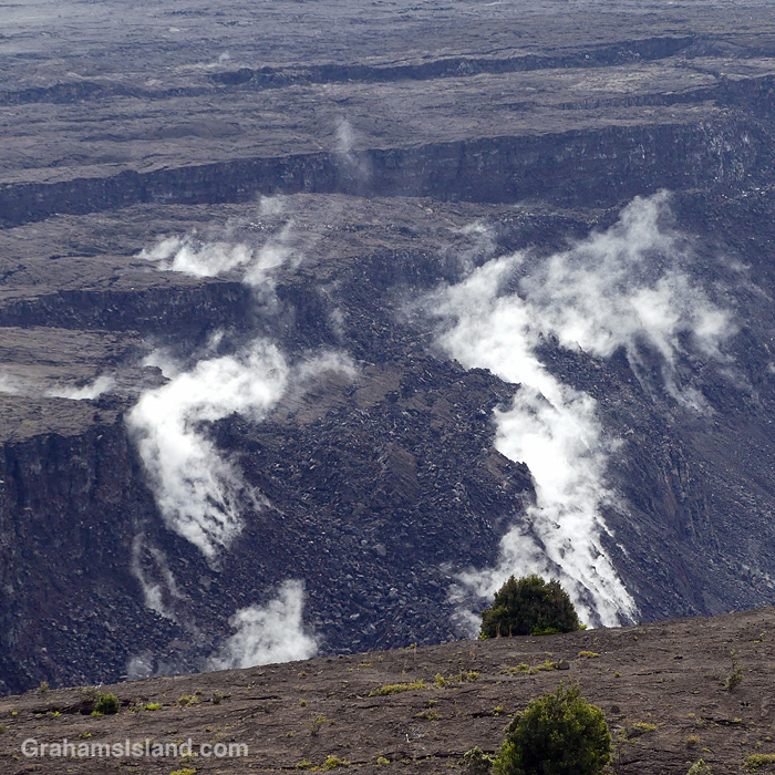 A view of steam rising in Halemaumau Crater at Kilauea Volcano, Hawaii