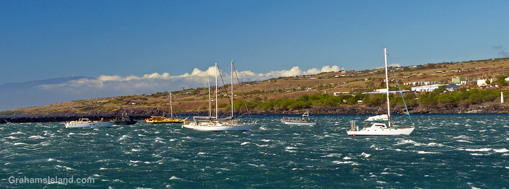Strong winds create whitecaps in Kawaihae Harbor, Hawaii